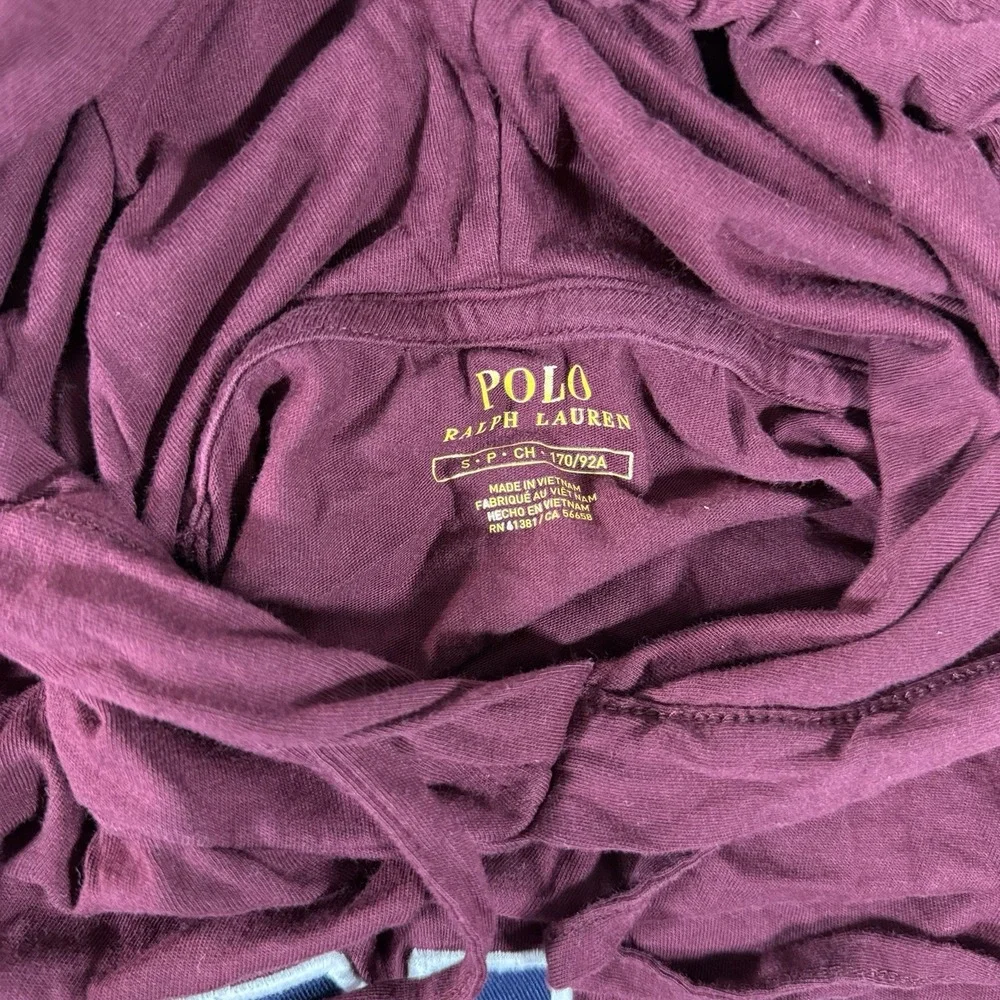 Polo Ralph Lauren Shirt Mens Small Burgundy Hooded Long Sleeve POLO Applique